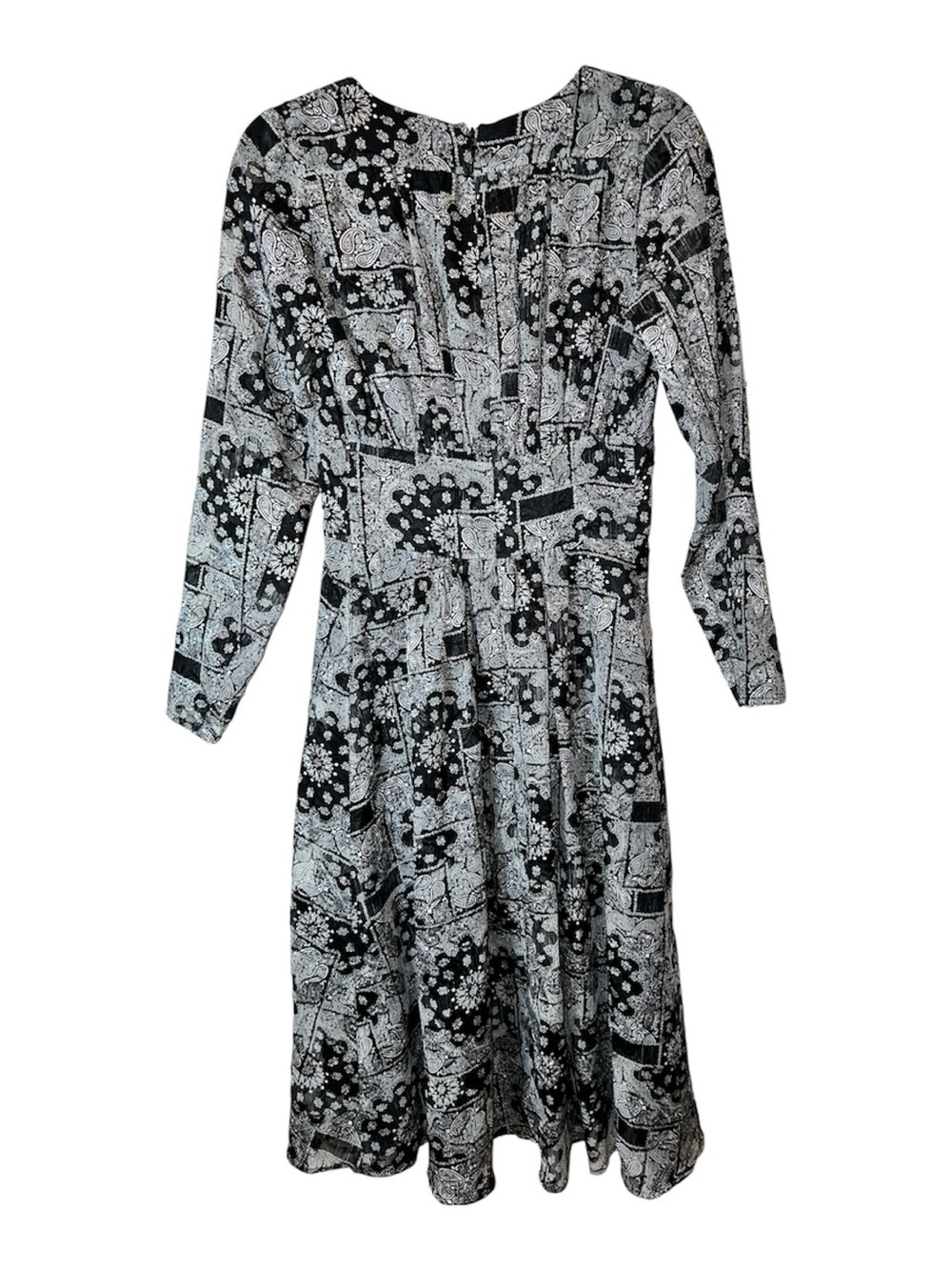 NWT The Kooples Bandana Print V-Neck Midi Dress Black & White Size S (EU 1) - Picture 10 of 11